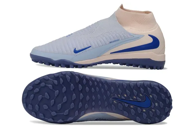 Nike Beige Bleu Sock-Fit Flyknit Upper Low-Profile Outsole Turf Chaussures de football 6