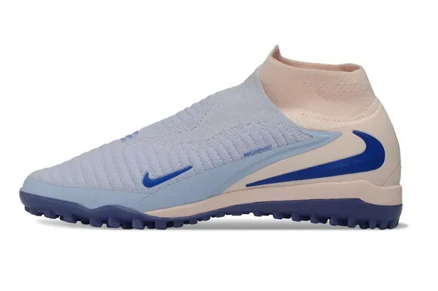 Nike Beige Bleu Sock-Fit Flyknit Upper Low-Profile Outsole Turf Chaussures de football 7