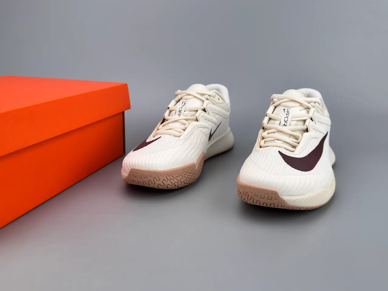 Nike Beige Burgundy Mesh Upper Synthetic Cage Overlay Lifestyle Sneakers 3