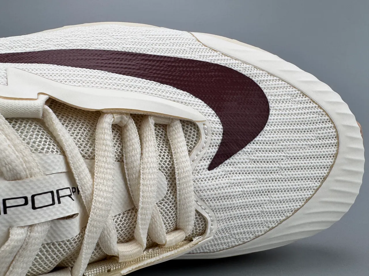 Nike Beige Burgundy Mesh Upper Synthetic Cage Overlay Lifestyle Sneakers 6
