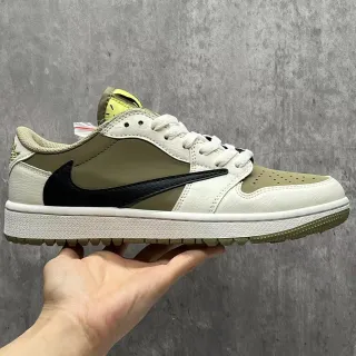 Nike Beige Green Low-Top Layered Leather Upper Lifestyle Sneakers