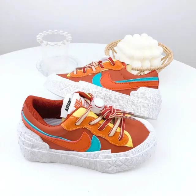 Nike Beige Orange Layered Multi-Material Upper Sculpted Textured Midsole Lifestyle Sneakers 12