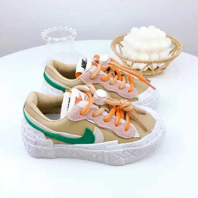 Nike Beige Orange Layered Multi-Material Upper Sculpted Textured Midsole Lifestyle Sneakers 22