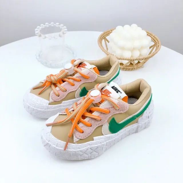 Nike Beige Orange Layered Multi-Material Upper Sculpted Textured Midsole Lifestyle Sneakers 24