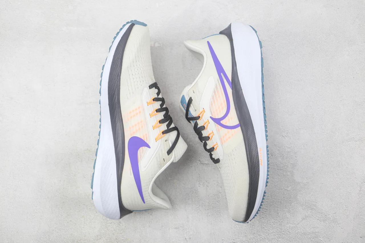 Nike Beige Purple Engineered Knit Upper Asymmetric Heel Counter Running Shoes 2