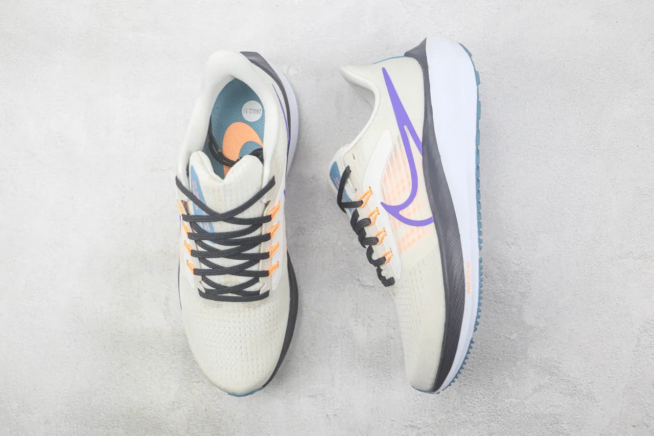 Nike Beige Purple Engineered Knit Upper Asymmetric Heel Counter Running Shoes 3