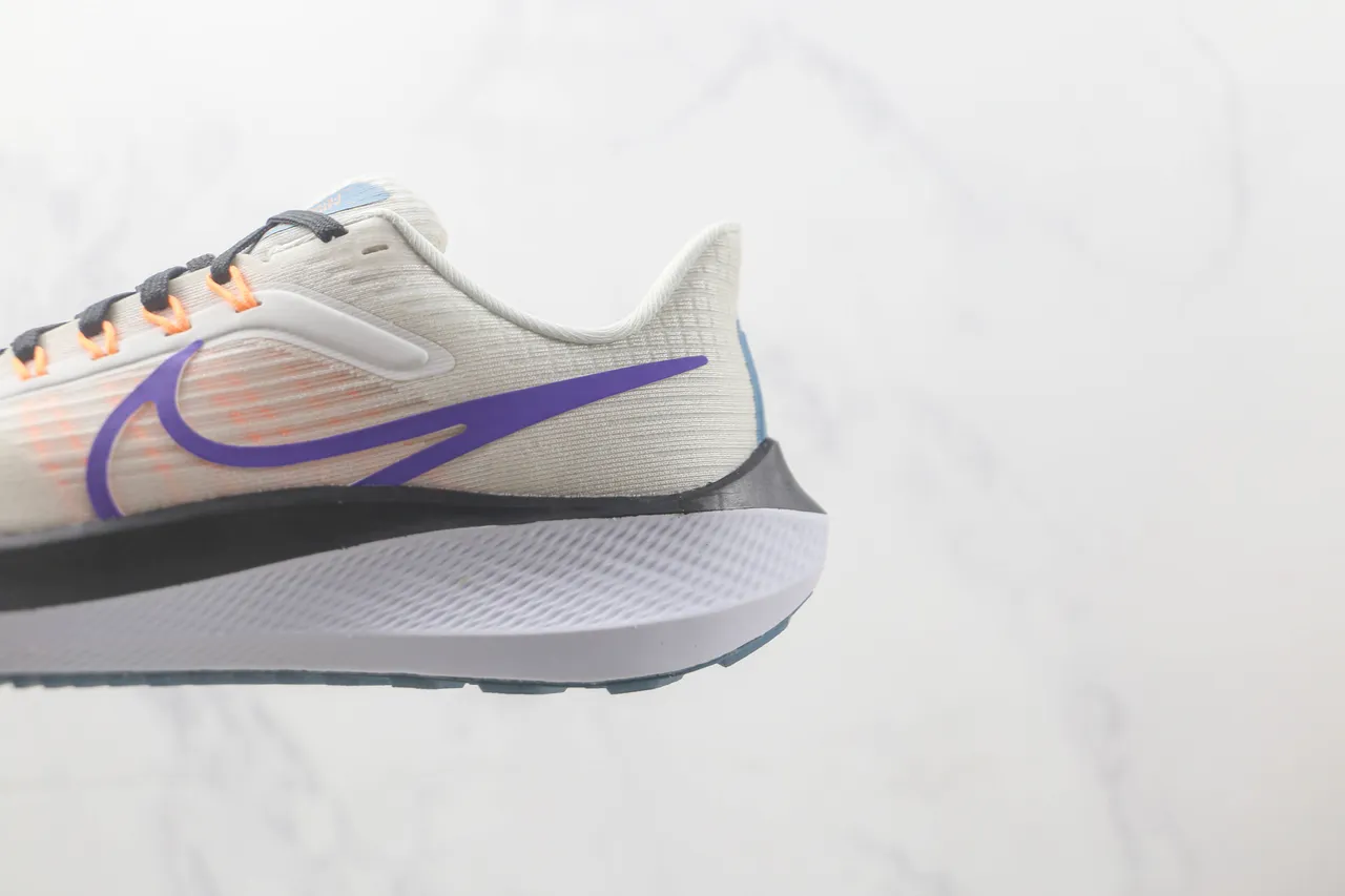 Nike Beige Purple Engineered Knit Upper Asymmetric Heel Counter Running Shoes 7