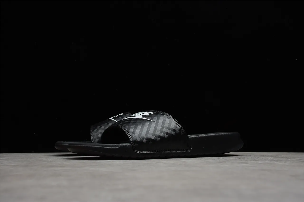 Nike Benassi JDI Black Checkered Strap Slippers 6