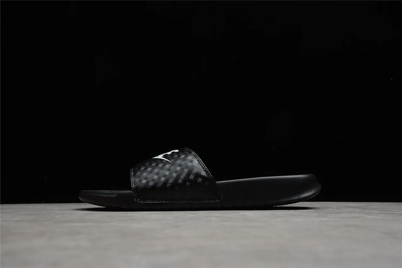 Nike Benassi JDI Black Checkered Strap Slippers 7
