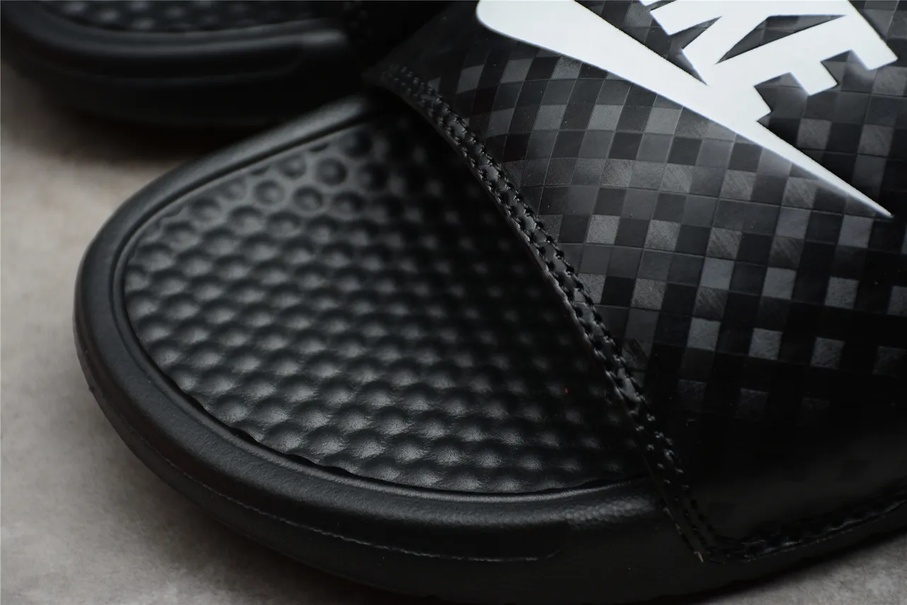 Nike Benassi JDI Black Checkered Strap Slippers 11