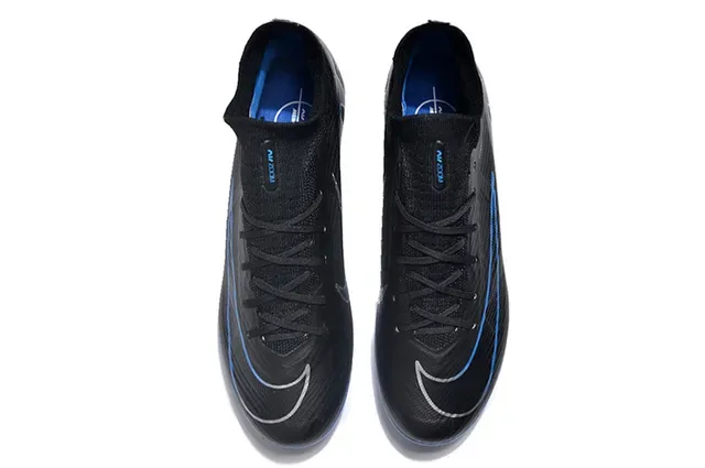 Nike Black Blue High-Cut Flyknit Collar Carbon-Fiber Textured Upper Firm-Ground Soccer Shoes 2
