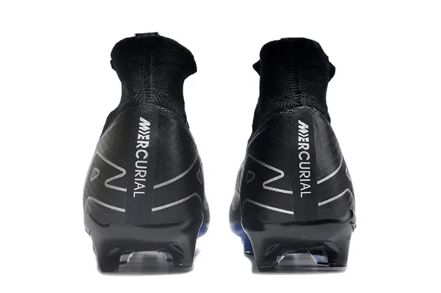 Nike Black Blue High-Cut Flyknit Collar Carbon-Fiber Textured Upper Firm-Ground Soccer Shoes 4