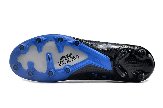 Nike Black Blue High-Cut Flyknit Collar Carbon-Fiber Textured Upper Firm-Ground Soccer Shoes 6