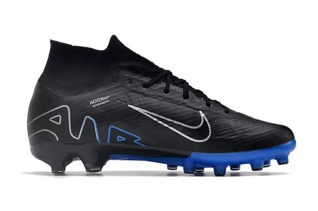 Nike Black Blue High-Cut Flyknit Collar Carbon-Fiber Textured Upper Firm-Ground Soccer Shoes 7