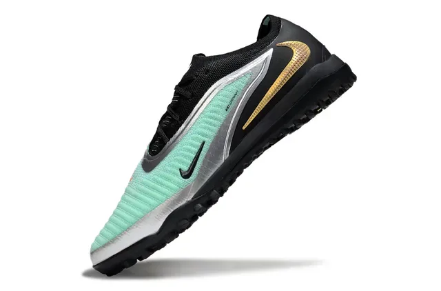 Nike Tênis de futebol turf preto e verde com upper de knit e cordões assimétricos 3
