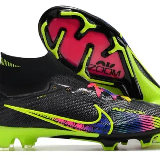 Nike Black Multicolor High-Cut Flyknit Collar Neon Lime Green Sole Firm-Ground Soccer Shoes