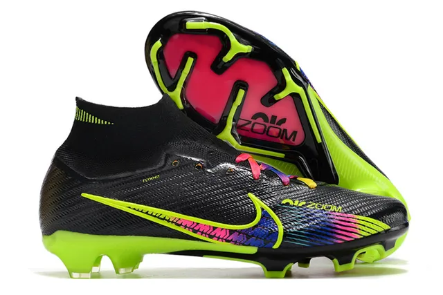 Nike Black Multicolor High-Cut Flyknit Collar Neon Lime Green Sole Firm-Ground Soccer Shoes 1
