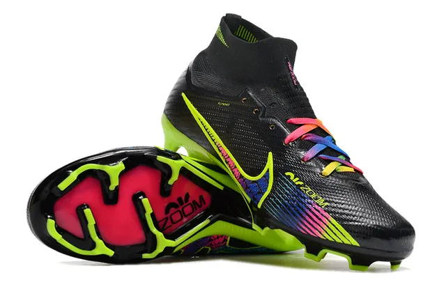 Nike Black Multicolor High-Cut Flyknit Collar Neon Lime Green Sole Firm-Ground Soccer Shoes 2