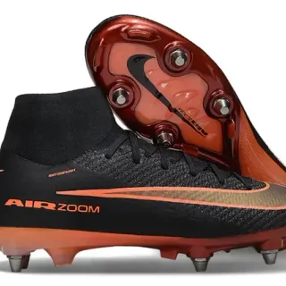 Nike أسود برتقالي عالي القطع جوارب ملائمة Flyknit Construction Firm-Ground أحذية كرة القدم