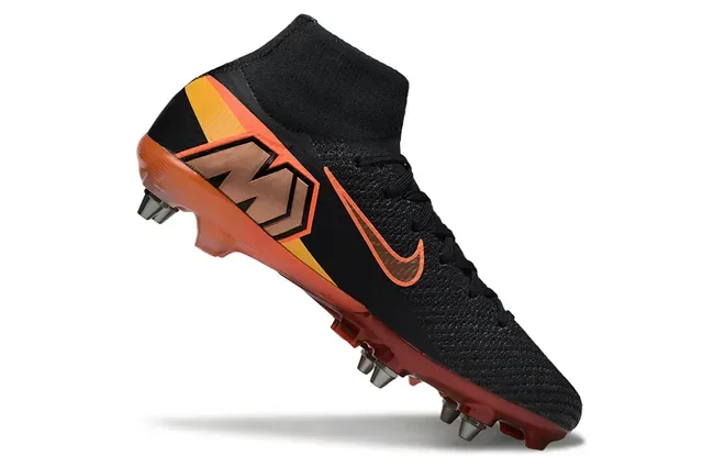 Nike أسود برتقالي عالي القطع جوارب ملائمة Flyknit Construction Firm-Ground أحذية كرة القدم 2