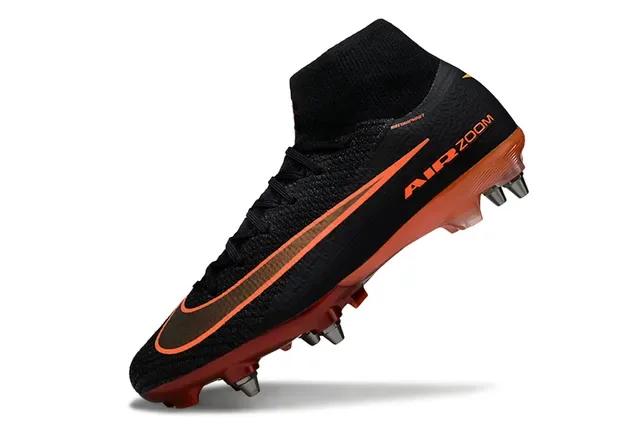 Nike أسود برتقالي عالي القطع جوارب ملائمة Flyknit Construction Firm-Ground أحذية كرة القدم 3