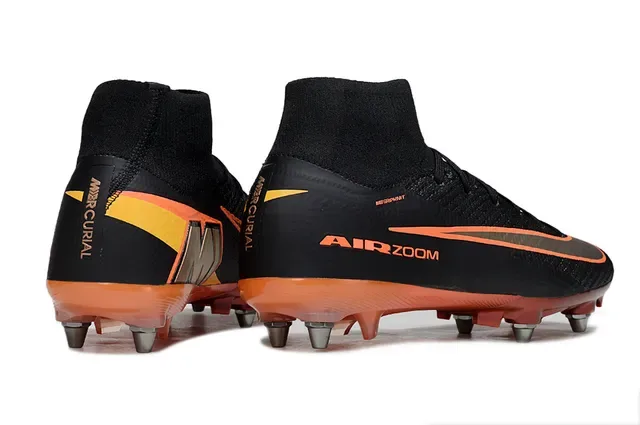 Nike أسود برتقالي عالي القطع جوارب ملائمة Flyknit Construction Firm-Ground أحذية كرة القدم 5