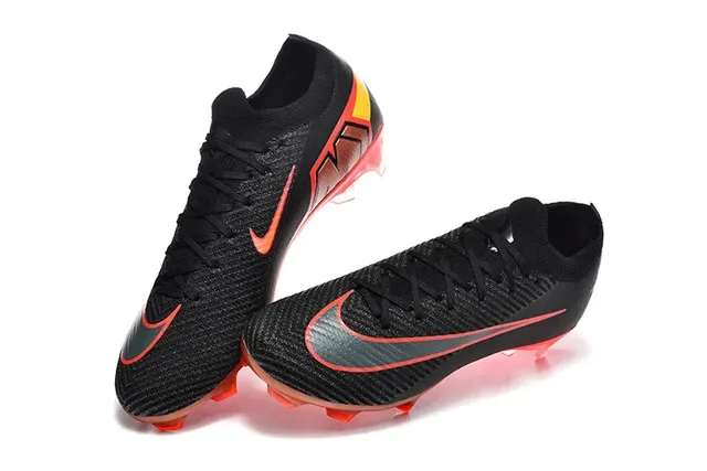 Nike Sapatos de futebol preto e vermelho com upper Flyknit, low-cut, para terreno firme 2