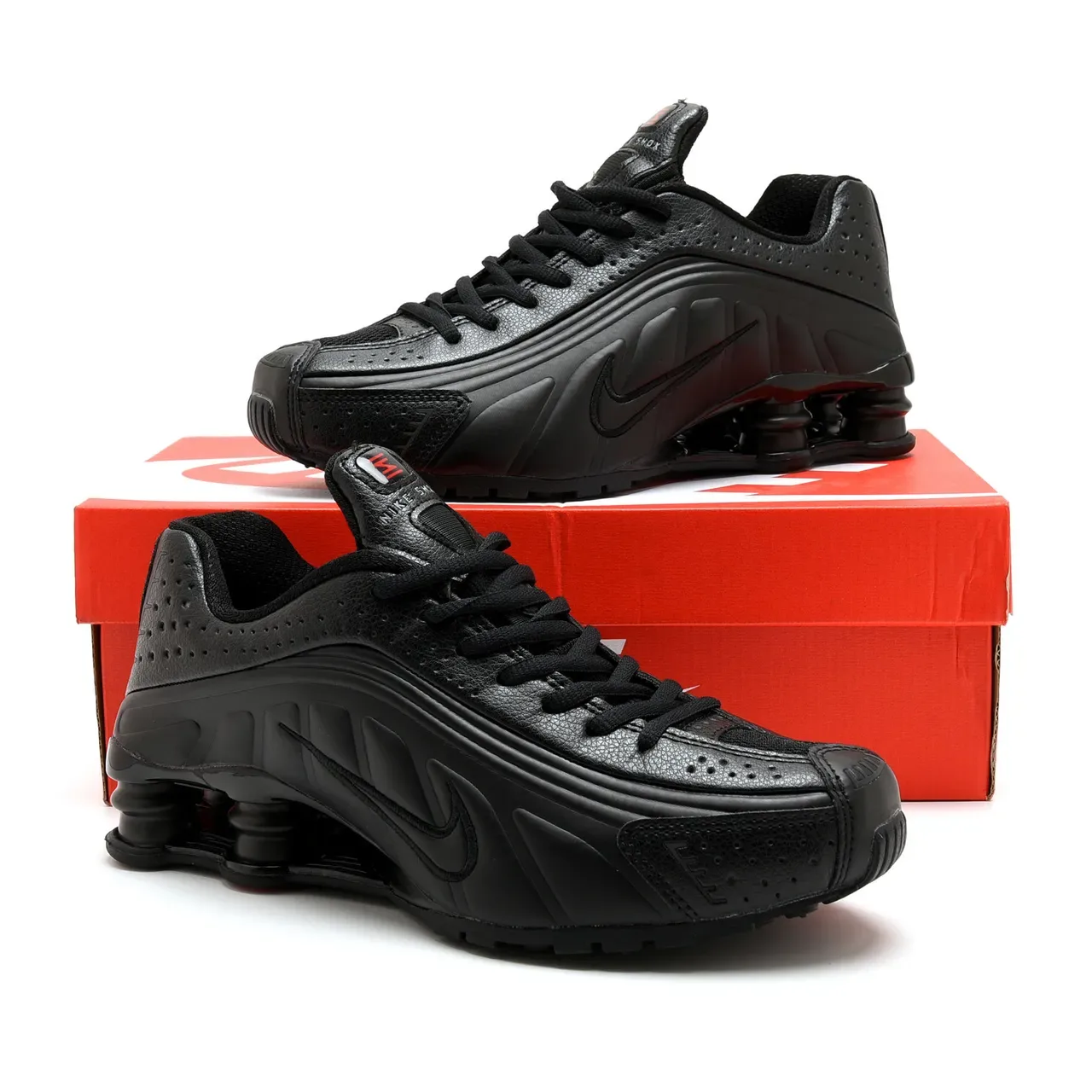 Nike Black Red Perforated Leather Upper Sculpted Cage Midsole Lifestyle Sneakers 2