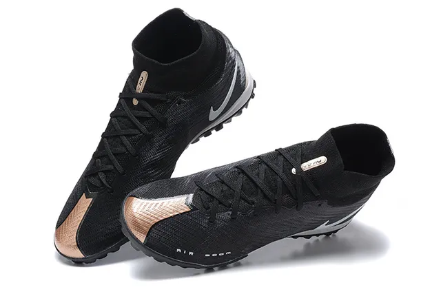 Nike Black Silver High-Top Sock-Fit Upper Knit Construction Artificial-Grass Soccer Shoes 2