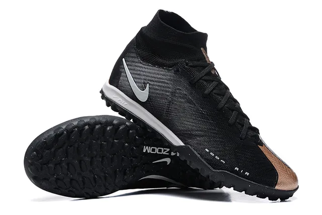 Nike Black Silver High-Top Sock-Fit Upper Knit Construction Artificial-Grass Soccer Shoes 6