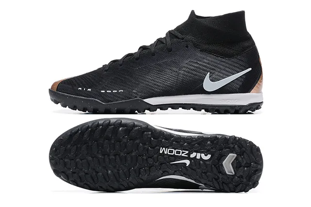 Nike Black Silver High-Top Sock-Fit Upper Knit Construction Artificial-Grass Soccer Shoes 9