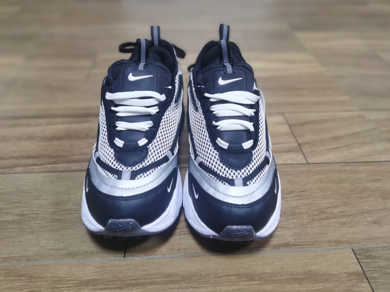 Nike Black White Layered Synthetic Cage Perforated Mesh Upper Lifestyle Sneakers 3