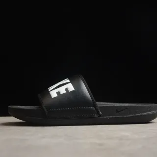 Nike काला सफेद मोल्डेड ईवा सोल सिंगल वाइड स्ट्रैप स्लिपर्स