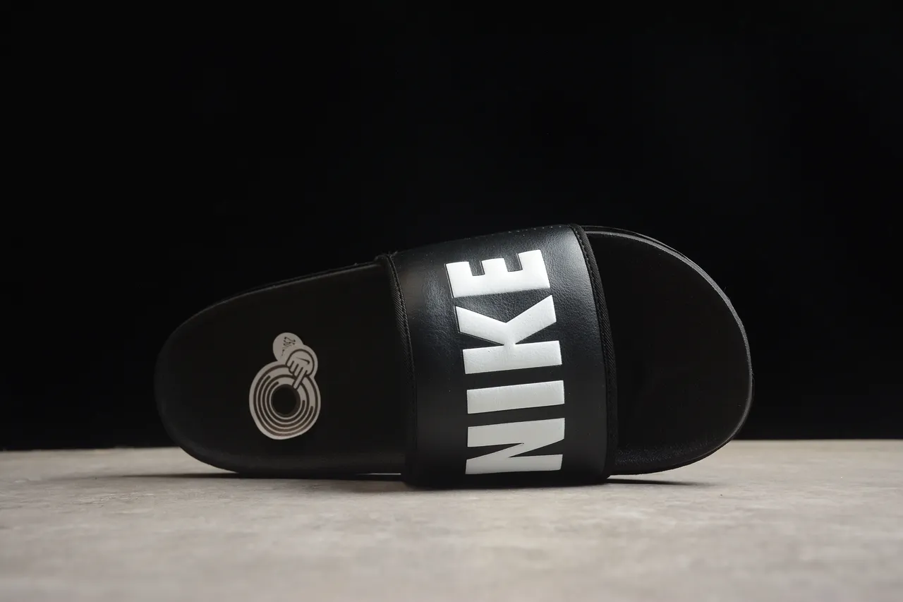 Nike काला सफेद मोल्डेड ईवा सोल सिंगल वाइड स्ट्रैप स्लिपर्स 11