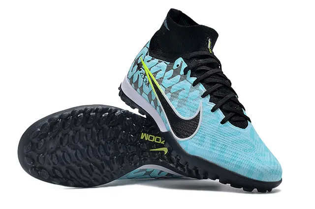 Nike Blue Black Low-Cut Sock-Fit Collar Geometric Knit Upper Turf Soccer Shoes 2