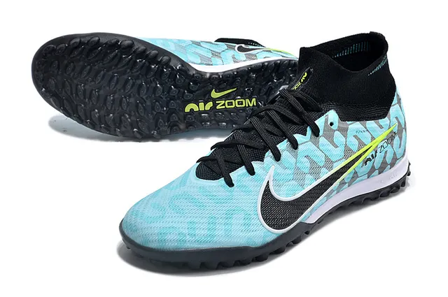 Nike Blue Black Low-Cut Sock-Fit Collar Geometric Knit Upper Turf Soccer Shoes 3