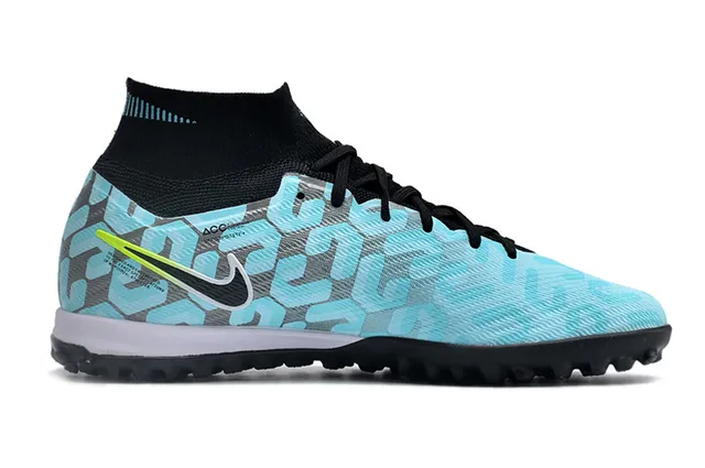 Nike Blue Black Low-Cut Sock-Fit Collar Geometric Knit Upper Turf Soccer Shoes 5