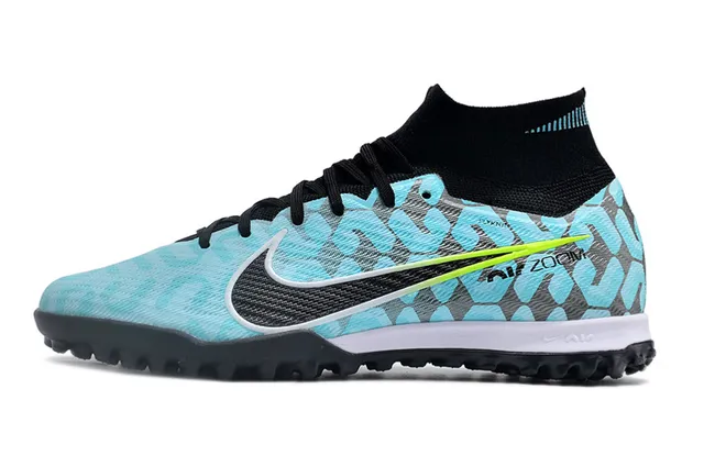 Nike Blue Black Low-Cut Sock-Fit Collar Geometric Knit Upper Turf Soccer Shoes 6