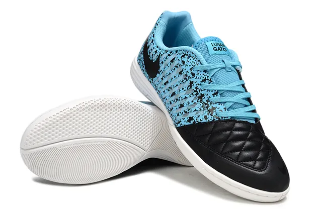 نایک أحذية كرة القدم الداخلية أزرق أسود منقطة Flyknit علوية جلد مبطن غطاء أصابع القدم 4
