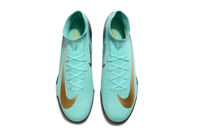 Nike Chaussures de football pour gazon bleu et or avec upper de tricot ajustement chaussette haut cheville col de cheville 2