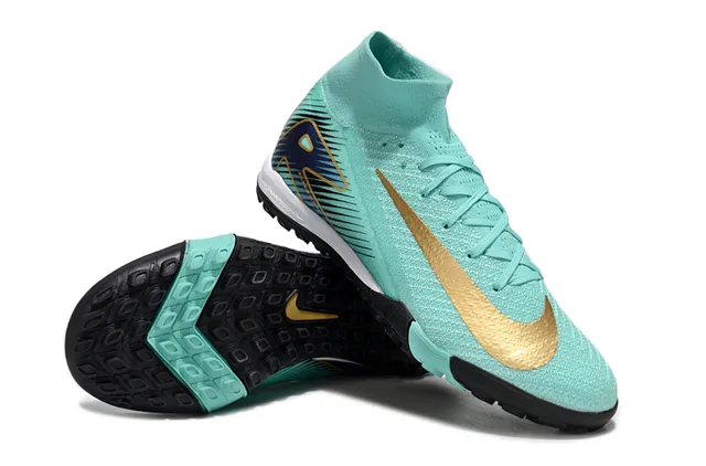 Nike Chaussures de football pour gazon bleu et or avec upper de tricot ajustement chaussette haut cheville col de cheville 3