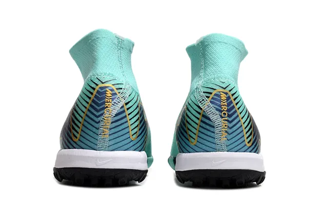 Nike Chaussures de football pour gazon bleu et or avec upper de tricot ajustement chaussette haut cheville col de cheville 4
