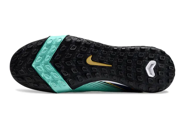 Nike Chaussures de football pour gazon bleu et or avec upper de tricot ajustement chaussette haut cheville col de cheville 6