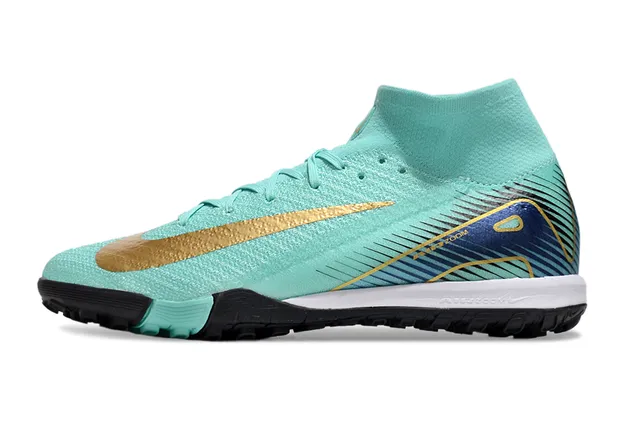 Nike Chaussures de football pour gazon bleu et or avec upper de tricot ajustement chaussette haut cheville col de cheville 8