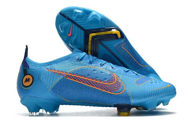 Nike chaussures de football bleu orange à talon bas avec overlay en mesh et synthétique pour terrain ferme 2