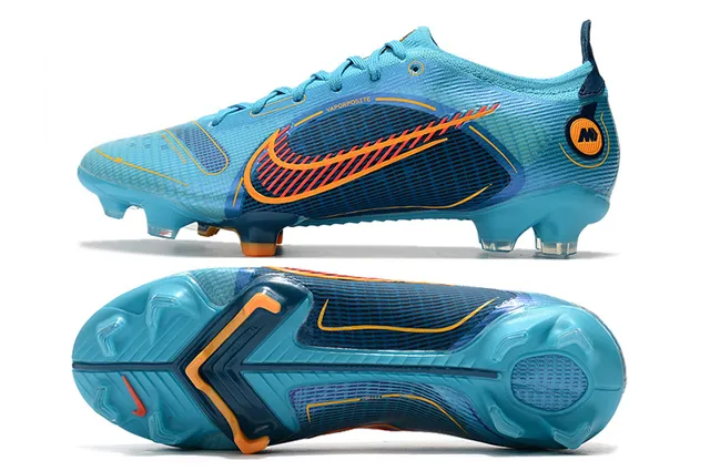 Nike chaussures de football bleu orange à talon bas avec overlay en mesh et synthétique pour terrain ferme 3