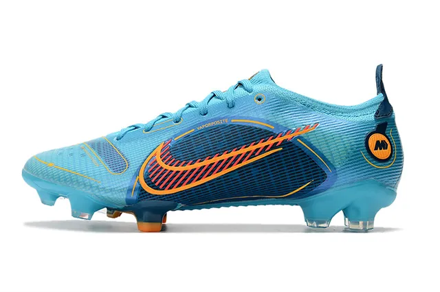 Nike chaussures de football bleu orange à talon bas avec overlay en mesh et synthétique pour terrain ferme 6