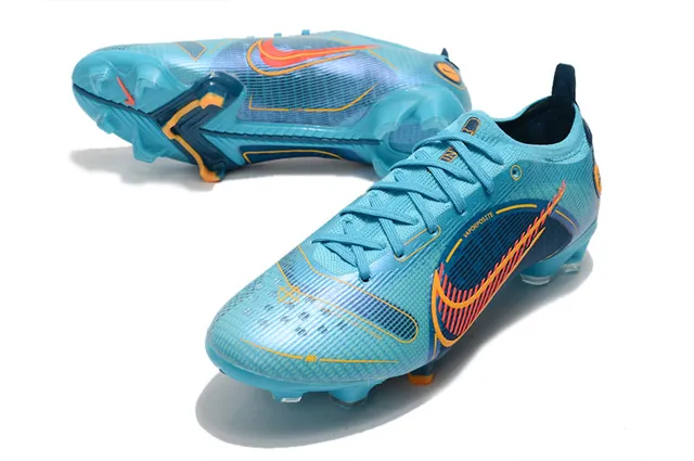 Nike chaussures de football bleu orange à talon bas avec overlay en mesh et synthétique pour terrain ferme 7