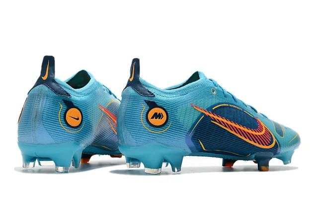 Nike chaussures de football bleu orange à talon bas avec overlay en mesh et synthétique pour terrain ferme 8