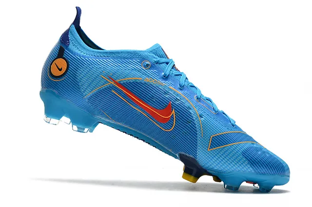 Nike chaussures de football bleu orange à talon bas avec overlay en mesh et synthétique pour terrain ferme 10